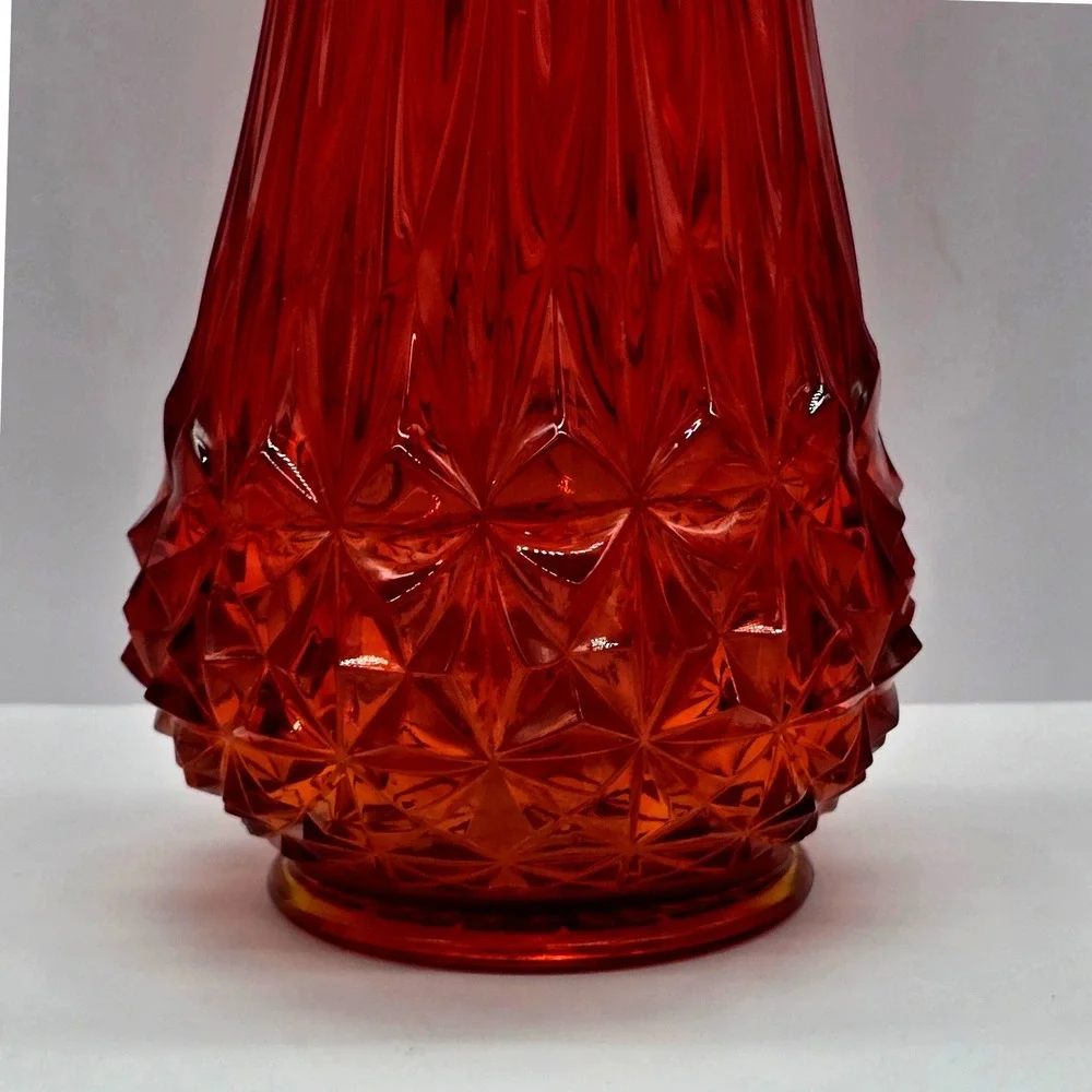 Vintage Le Smith Amberina Diamond Butt Glass Swung Vase 22" Mid Century Modern - Picture 2 of 8